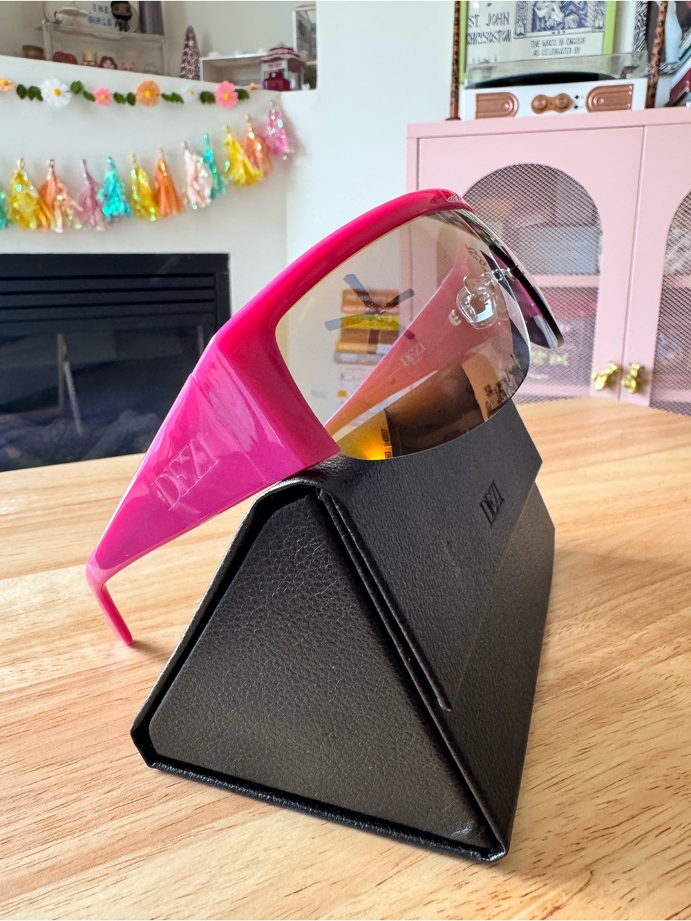 DEZI Shield Sunglasses in Pink with Mirrored Lenses - Picture 6 of 8